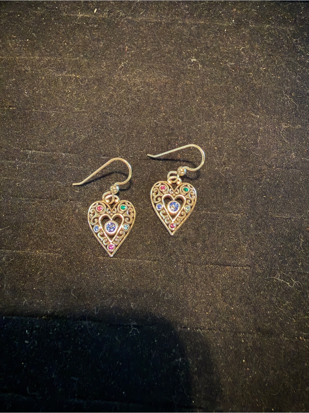 Gold-Tone Heart Filigree Earrings with Multicolor Stones - Women Jewelry